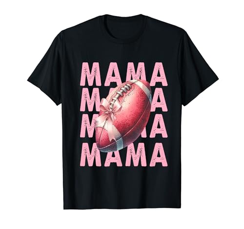 Football Mama Pink Bow Game Day Team Tailgate Touchdown Mom Camiseta