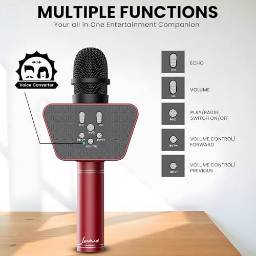 Image of LANDMARK BT55 Handheld Wireless Singing Mic Multi-Function Bluetooth Karaoke Microphone with Inbuilt Bluetooth Speaker, Recorder for Smart Phones, Laptop, Tablet - Red