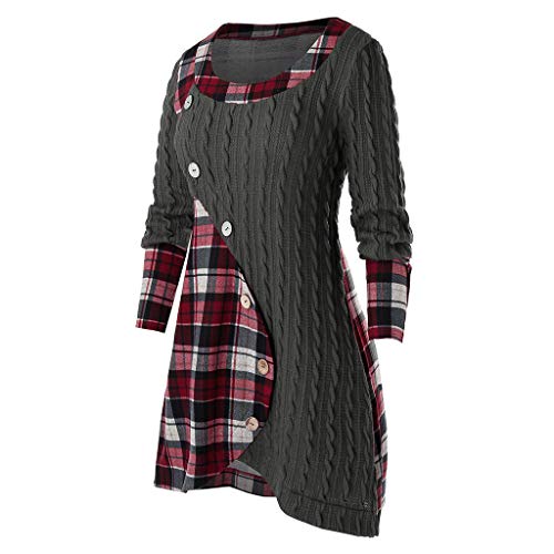 Sweaters for Women Cute Women's Funnel Neck Check Contrast Tunics Lightweight Pullover Hoodie Top