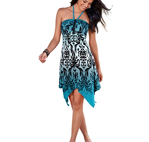Robe sexy Yalí avec dos nu plongeant coloris bleu azur