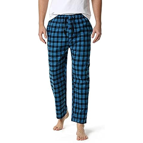 Men's Pyjama Bottoms Pants Cotton Classic Checked Trousers Comfy Loungewear Soft Nightwear Loungewear with Pockets and Drawstring Cover