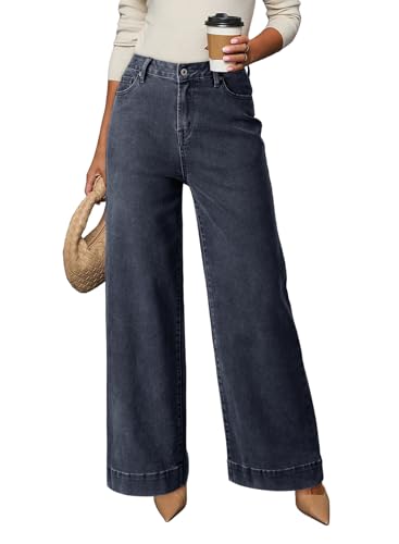 Image of Dokotoo Women's Casual High Waisted Jeans Stretch Wide Leg Loose Denim Pant