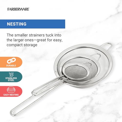 Farberware 3-Piece Fine Mesh Strainer Set Stainless Steel - image 2