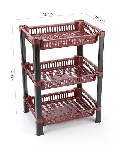 Image of U-Max Multi Tire Kitchen Storage Rack, Plastic Utility Shelf Organiser, Space Saving Storage Solution, Revolving Vegetable Rack (Maroon, 3)