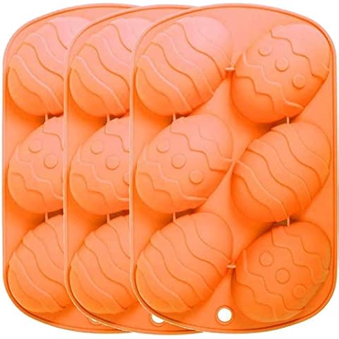 3 Pack Large 3.5 in Easter Egg Mold - Egg Silicone Chocolate Mold - Large Easter Egg for Cocoa Bombs & Breakable Egg Chocolate Shells- Fill with Peeps, Candy, Cake & Marshmallows - Orange Cover