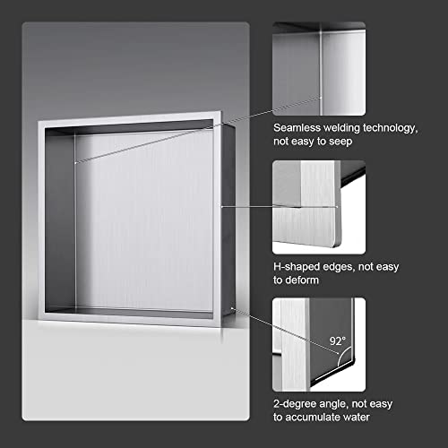 Shower Niche, 12"x12" No Tile Needed, The Insert Storage Rectangle Single Shower Shelf is Easy to Install, Stainless Steel, Brushed Nickel - Image 5