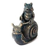Esotec Wasserspeier-Figur Frosch auf Schnecke Lilly & Nelly, Einzelfigur mit Schlauch, Altkupfer-Design, Brunnenfigur, Wasserspiel für Wannen Miniteich oder Gartenteich, Quellstein, Polyresin 100775