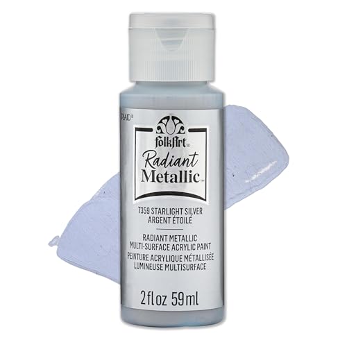 FolkArt Radiant Metallic Multi-Surface Acrylic Craft Paint Starlight Silver 2 fl oz