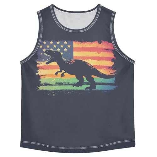 Boys Tank Top Shirts Rainbow American Flag Dinosaur Sleeveless T-Shirts Crew Neck for Kids Clothing Children