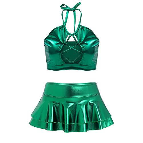 Costume d'extraterrestre sexy à paillettes extensibles avec mini jupe ajustée S