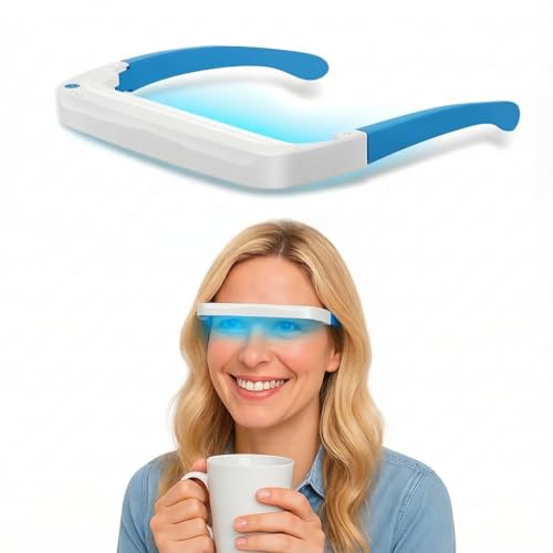 Light Therapy Glasses Blue-White UV-Free Light Therapy Lamp Portable Daylight Lamp Wearable Sunlight Lamp Boost Energy Relief for Sleep Problems Jet Lag Equivalent to 10000 Lux