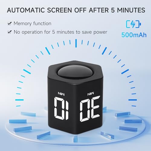 Image of Productivity Timer 1, 5, 10, 30, 60 Minutes Preset, Desk Cube Timer with Gravity Sensor /Mute /Vibration for ADHD, Work, Study, Kitchen, Back to School (Black)