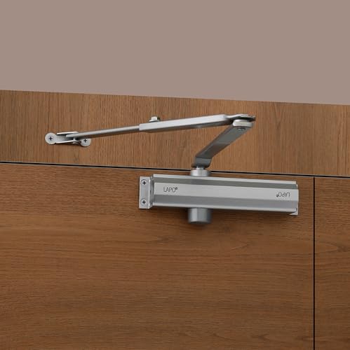 Image of LAPO 2 Piece Heavy Duty Aluminium Automatic Hydraulic Double Speed Door Closer for Home Office | Aluminium and Wooden Soft Door Closers with Fitting Set for All Door Weight Up to 65 Kg (Silver Finish)
