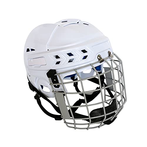 Ice Hockey Helmet Breathable Hockey Helmet with Cage for Youth Adult (White, Large)