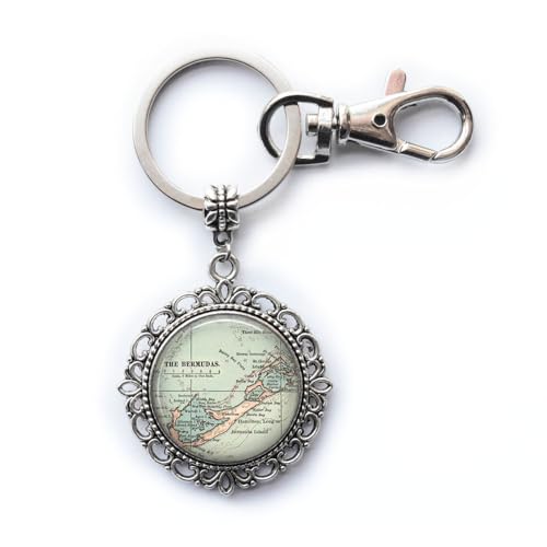 BOMUKE Bermuda map Keychain,Bermuda map Key Ring,Bermuda Keychain,Bermuda Key Ring,traveler's,A0024