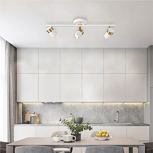 Image of White 3 Lights Track Lighting Fixtures, LED Track Lighting with Rotatable Light Head & GU10 Bulbs, Ceiling Spotlight Fixtures for Farmhouse Garage Basement Shower