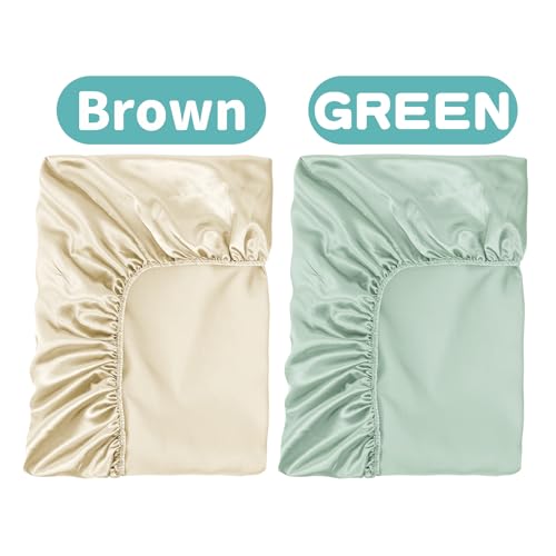 2 Pack Satin Soft Crib Sheet for Baby with Sensitive Hair Silky Baby Mattress Sheet Pink and Violet Unisex 52x28in (Satin Brown & Green)