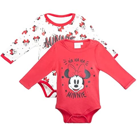 Brandsseller Baby Long-Sleeved Bodysuit Set of 2 with Winnie the Pooh Minnie Mouse Mickey Mouse Designs, red/white, 62-68 Cover