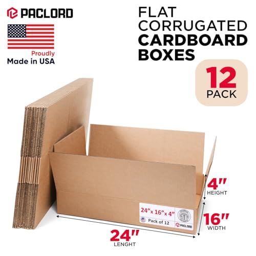 Image of Flat Cardboard Boxes 24 inchL x 16 inchW x 4 inchH (Pack of 12) - USA-Made Packing Boxes for Moving, Shipping, or Storage - USPS, UPS, FedEx Approved - Professional Packing Supplies for Moving | USA-Made Packing Boxes for Moving, Shipping, or Storage - USPS, UPS, FedEx Approved - Professional Packing Supplies