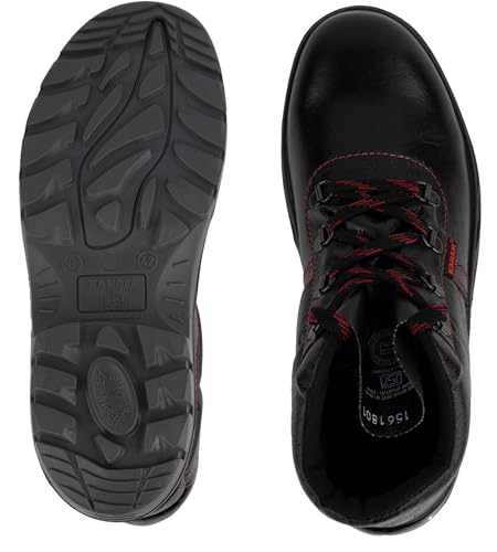 Image of KARAM FS21 Black Leather Safety Shoes for Men | Double Density with Fiber Toe | Antistatic, Antislip, Oil & Heat Resistant | Size-13