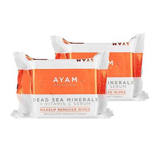 AYAM Beautycare Dead Sea Minerals + Vitamin C Serum Makeup Remover Wipes 2 Pack, Facial Cleansing Towelettes, Safe For Sensitive Skin, Removes Makeup, Oil, Dirt, 25 Count each (50 Towelettes)