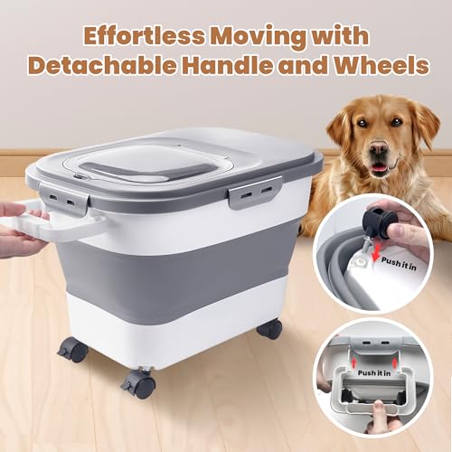 Image of 15-23 LBS Dog Food Storage Container Airtight, Collapsible Pet food Storage Container,Cat Food Storage Container for Pet Food,Rice Flour, Scoop and Small Container