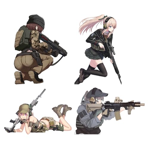 SFESZURY 5.1'' Anime Gun Girl Car Sticker Computer Surfboard Refrigerator Vehicle Helmet Decoration Decals (4pcs)