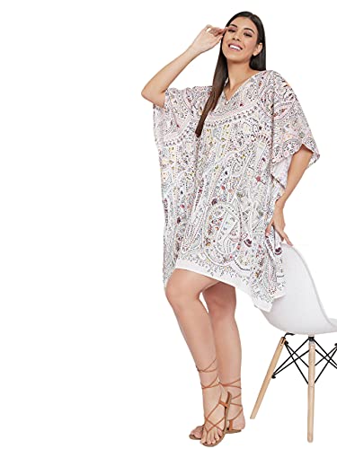 Image of Oussum Short Caftans for Women Plus Size Kaftan Tunic Tops Polyester Summer Beach Clothing Mini Cover Ups Dress for Ladies