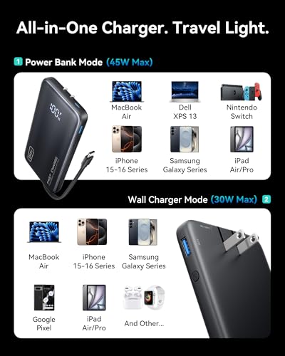 INIU 3-in-1 Portable Charger, 45W 10000mAh Fast Charging Power Bank & 100W USB C to USB C Cable Combo - image 8