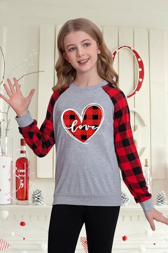 LAZYCHILD Kids Love Heart Shirt Girls Hearts Grpahic Long Sleeve Striped Tee Tops 5-14 Years 5