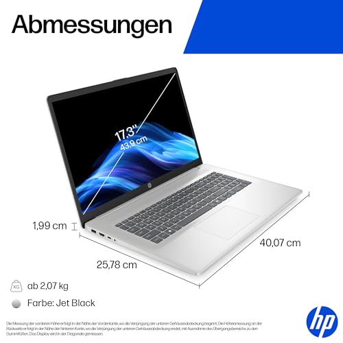 HP Laptop mit 17,3 FHD Display, Intel Core i5-1334U, 16 GB DDR4 RAM, 512 GB SSD, Intel Iris Grafik, Windows 11, QWERTZ, Silber inkl. 25 GB Dropbox-Speicher für 12 Monate