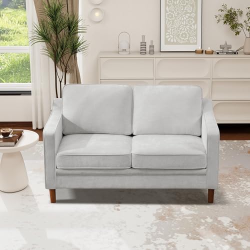 Image of Kingfun 60 inch Chenille Sofa, Loveseat Couch, Mid Century Modern Love Seat Couches with Solid Wood Frame for Living Room Bedroom