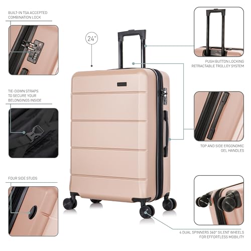 InUSA ELYSIAN Luggage with Spinner Wheels | Durable Lightweight Hardside Suitcase Travel bag with Handle and Trolley 24-Inch Medium Checked luggage | Champagne3