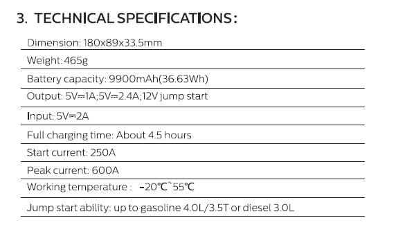 Image of Philips Car Jump Starter JS3210 | Compact Design | Compatible with 4.0L Petrol Engine, 3.0L Diesel Engine and Two Wheeler | 9900mAH