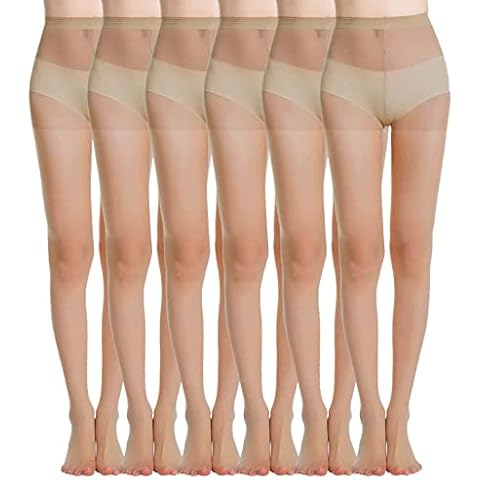 MANZI Women's Everyday Energy 6-Pack Black Nude Silk Sheer Soft Tights 20 Denier(Natural Nude,L) Cover