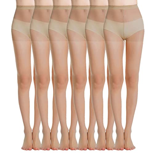 MANZI Women's Everyday Energy 6-Pack Black Nude Silk Sheer Soft Tights 20 Denier(Natural Nude,M)