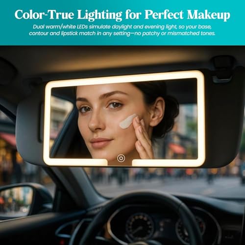 Image of Car Sun Visor Vanity Mirror,Big Led Mirror with 3 Light Modes & 80 LEDs,Rechargeable Makeup Mirror - Dimmable Touch Control, Light Up Universal Fit (Car Vanity)