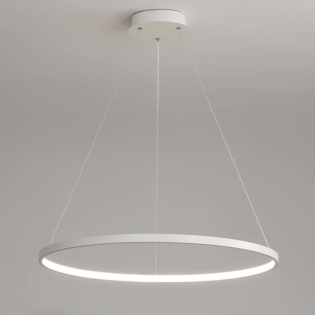 Bellastein LED Modern Round Pendant Light Dimmable with Remote Control Pendant Lamp Height Adjustable Ceiling Light Dining Table Chandelier for Living Room Dining Room Office (White, L40cm)