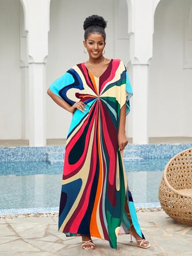 Image of Moss Rose Kaftan Dresses for Women V Neck Summer Swimsuit Cover up Caftan Maxi Beach Dresses