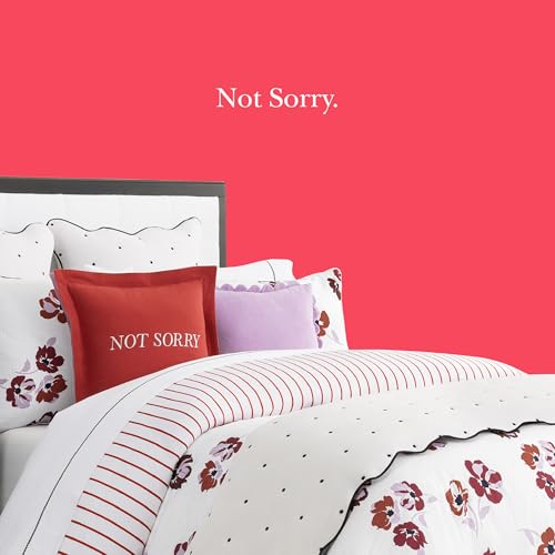 Image of kate spade new york Sorry, Not Sorry Reversible Decorative Pillow, 18 inch x 18 inch Throw Pillow for Bed or Sofa, Cotton and Linen Cover, Red