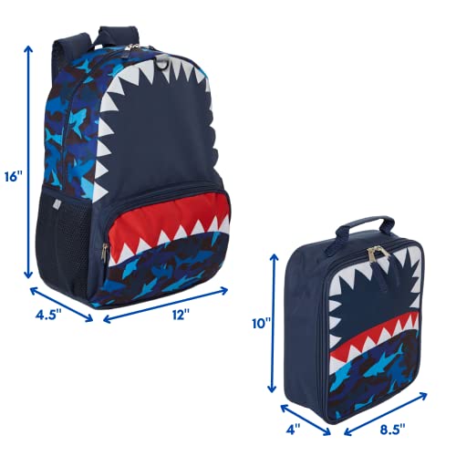 Ralme 16 Inch Shark Backpack With Lunch Box Set For Boys Or Girls, Value Bundle, Blue #TOP1