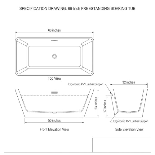 Image of 66 inch Acrylic Freestanding Soaking Tub, Contemporary Design Bathtub, Chrome Overflow & Drain, Easy Installation for Modern Bathroom, White