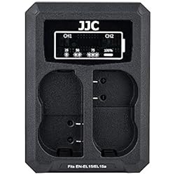 Nikon D7000 Bateria JJC Cargador de Batería Dual USB para Nikon Z7II Z7 Z6II Z6 D850 D750 D610 D600 D500 D7500 D7200 D7100 D7000 D810A D810 D800E D800 Cámaras Reemplaza Nikon EN-EL15/EN-EL15a/EN-EL15b
