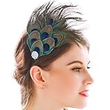 Aukmla Peacock Feather Headband Green 1920s Flapper Headpiece Rhinestones Costume Headdress Hair Accessories for Women and Girls