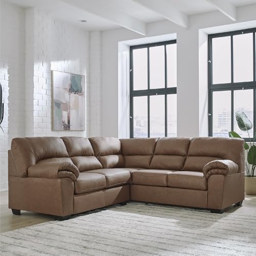 Image of Signature Design by Ashley L-Shape Faux Leather Sectional Sofa, Caramel