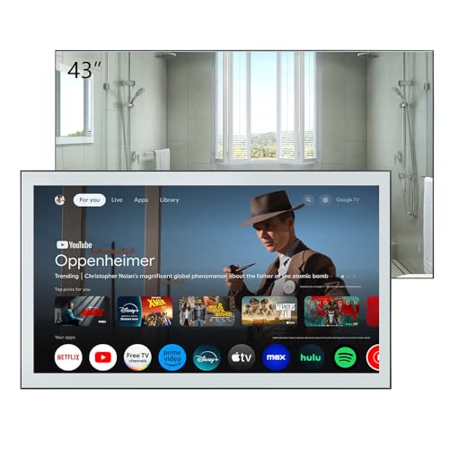 Image of elecsung 43 inches Smart Mirror for Bathroom, 4K UHD, IPX6 Waterproof, Goo-Gle Android 11.0, ATSC DTV Television, Voice Control with Wi-Fi & Bluetooth, 2024 The Latest Model