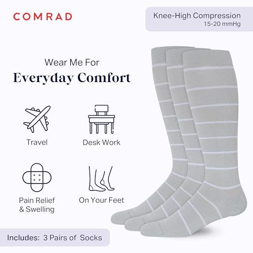 Comrad Nylon Knee High Socks - 15-20mmHg Graduated Compression Socks - Soft & Breathable Support Unisex Socks2