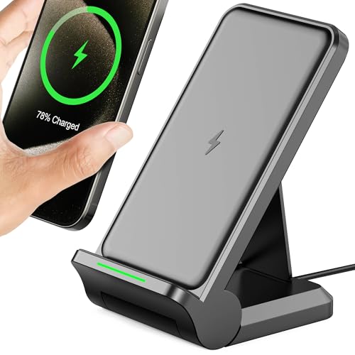 iPhone Wireless Charger Stand - 15W Qi Fast Magsafe Charger Wireless Dock for iPhone 16/15/14/13/12/11/Pro/Max/Plus/Mini/X/XR/XS Max/8, Galaxy, TMKUHOR Wireless Charging Pad Station (No Adapter)