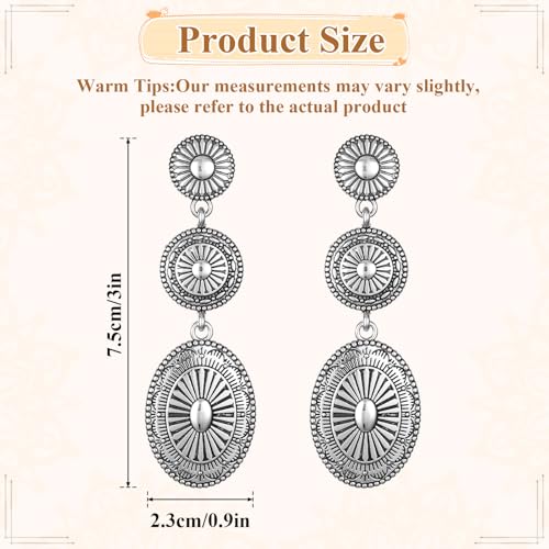 Silver Western Earrings for Women, Vintage Cowgirl Cowboy Western Silver Earrings, Oval Concho Drop Dangle Accessories Jewelry Country Concert Accessories for Women2