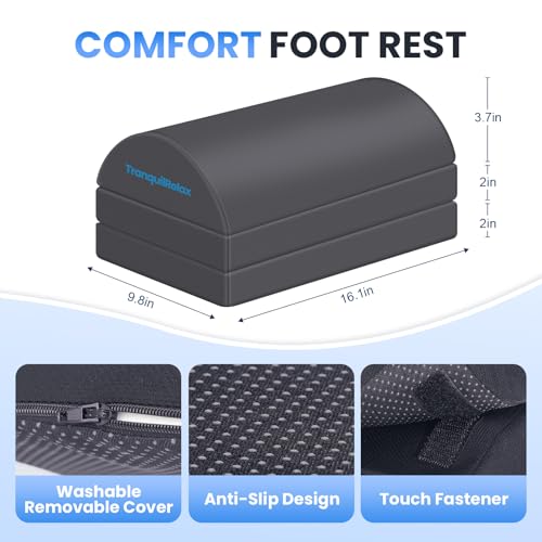 Image of TranquilRelax Foot Rest for Under Desk at Work, Gaming Accessories Foot Stool with 3 Adjustable Heights & Washable Cover, Comfortable Office Desk Accessories, Footrest for Office, Home and Car (Gray)